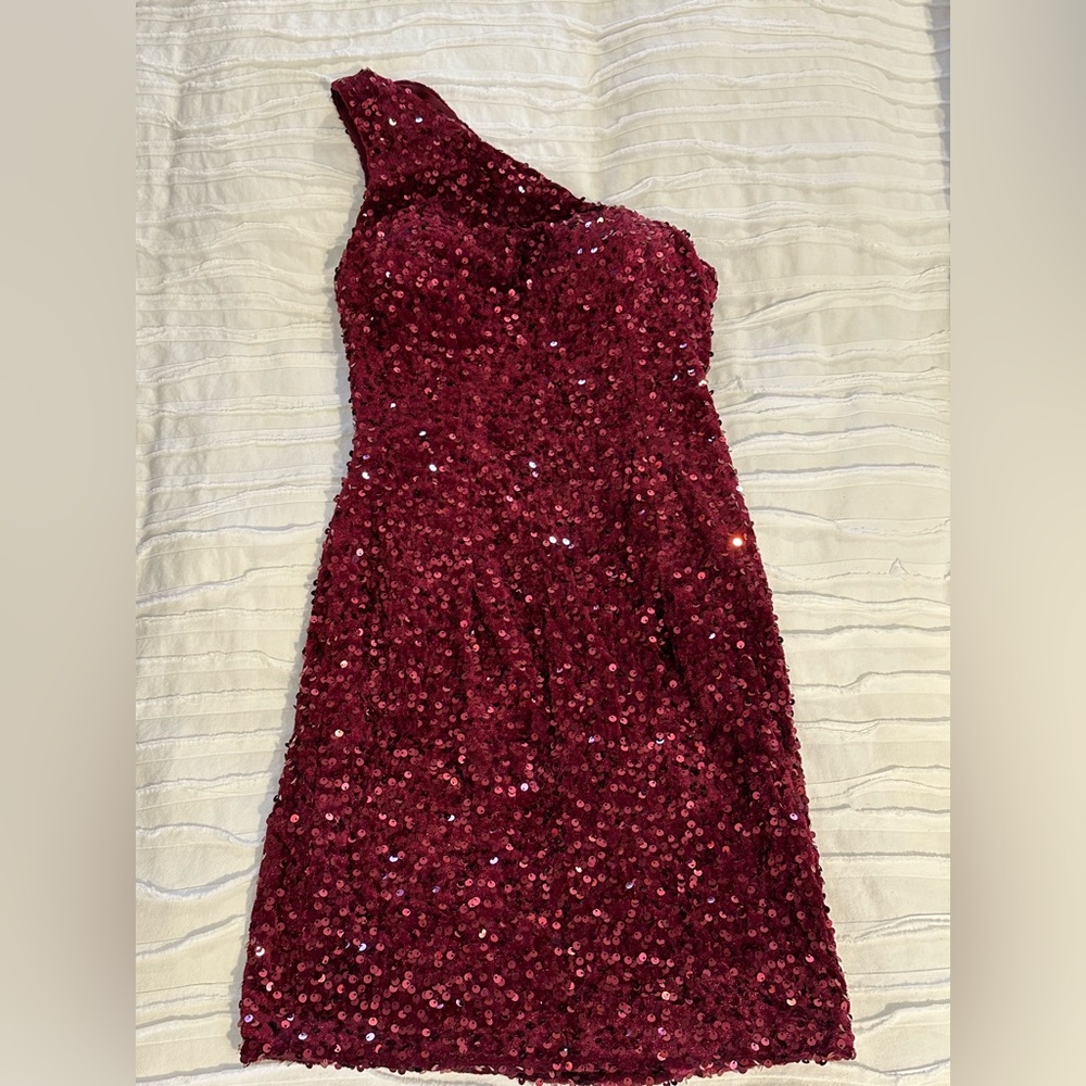 Women’s Size 0 Burgundy Sequin One Shoulder Bodycon Dress